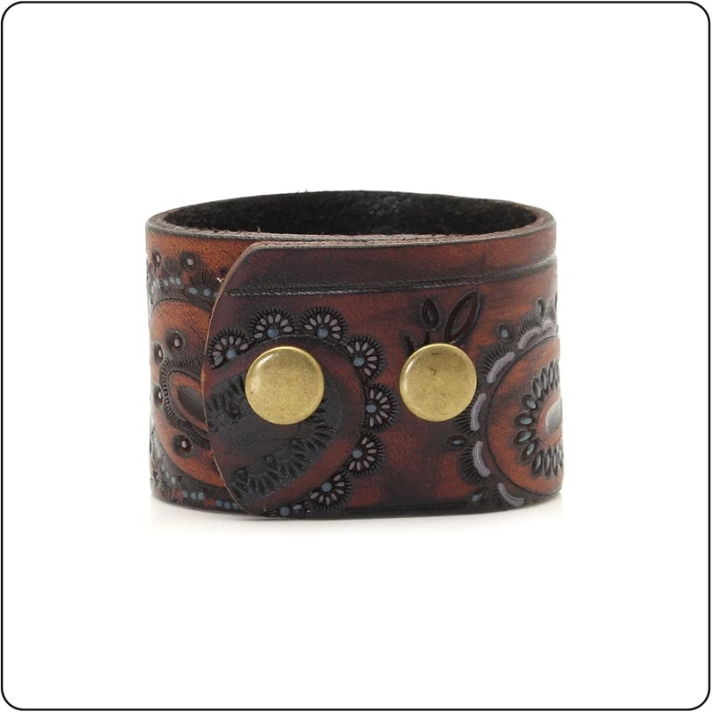 Fusamk Punk Rock Print Pattern Wristband Wide Leather Cuff Bracelet - Image 5